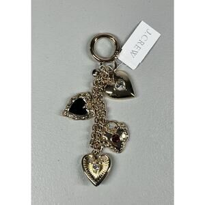 J Crew Crystal Heart Bag Charm Engraved Cluster Multi Color in Gold Tone